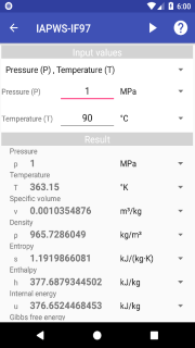 The Android application for calculating the thermodynamic properties of water and steam.