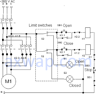 Control circuit of electric valve with two limit switches
