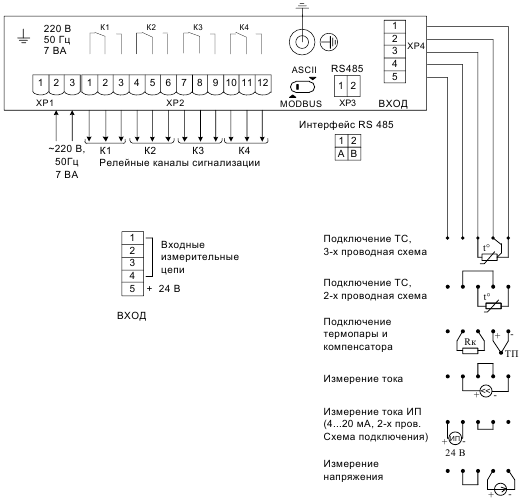Схема электрическая подключений ИРТ 5940/М1, ИРТ 5940А/М1 (24 В)